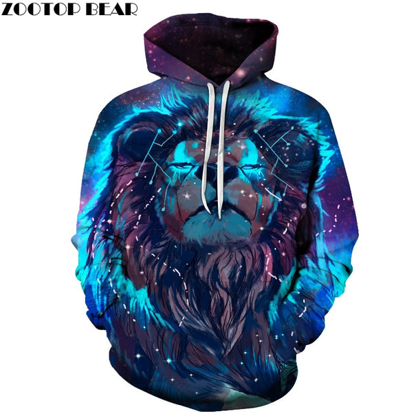 Lion Constellation Printed Hoodies 3D Men Women Hooded Pullover 6XL Sweatshirts Casual Pocket Outwear Novelty Coat ZOOTOP BEAR