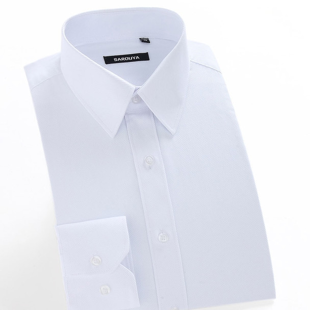 Men's Regular-fit Long Sleeve White Basic Dress Shirt Plus Size 5XL Formal Business Solid Twill Tops Shirts for Work Office Wear