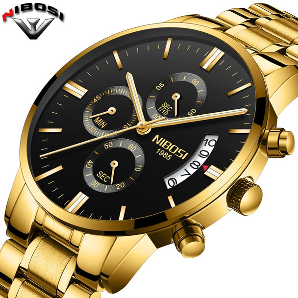 2018 NIBOSI Gold Quartz Watch Top Brand Luxury Men Watches Fashion Man Wristwatches Stainless Steel Relogio Masculino Saatler   