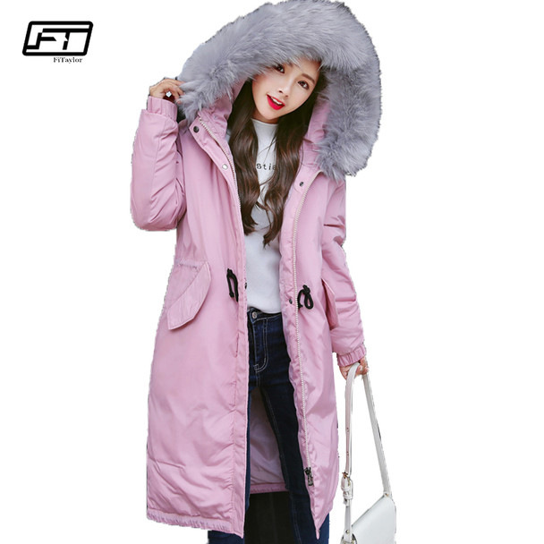 Fitaylor 2018 Big Size Hooded Winter Warm Jacket Women Fashion Fur Collar Cotton Padded Coat Thick Loose Long Parka Mujer Coats