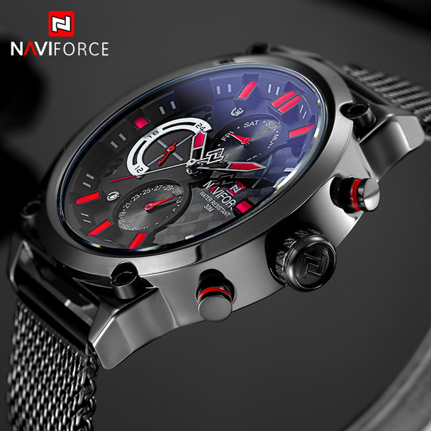 NAVIFORCE Brand Black Fashion Mesh Steel Mens Quartz Watch 24 Hour Date Clock Male Sport Military Wristwatches Relogio Masculino