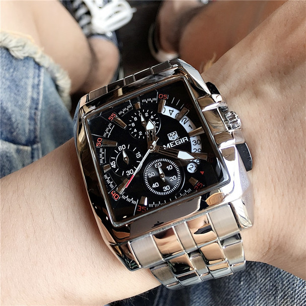 Mens Watches Top Brand Luxury Megir Chronograph &amp; Auto Date Waterproof Stainless Steel Strap Outdoor Sport Wrist Watch Clock