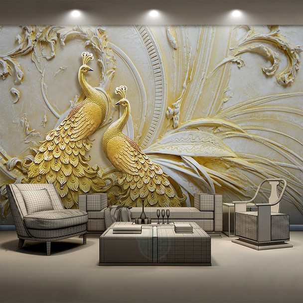 Custom Mural Wallpaper For Walls 3D Stereoscopic Embossed Golden Peacock Background Wall Painting Living Room Bedroom Home Decor