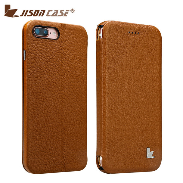 Jisoncase Genuine Leather Folio Case for iPhone 7 Plus with Magnetic Flip Cover Luxury Cases Sleeve for iPhone 7 Plus 5.5"