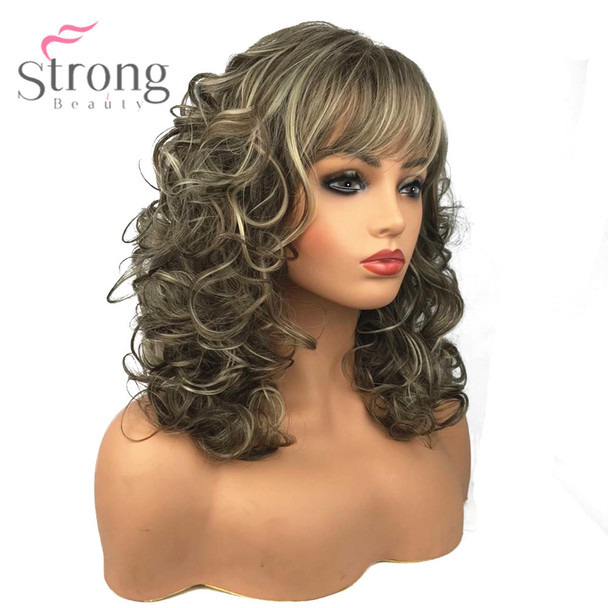 StrongBeauty Women's Synthetic Wigs Long Curly Hair Beige Blonde Mix Capless Natural Wigs