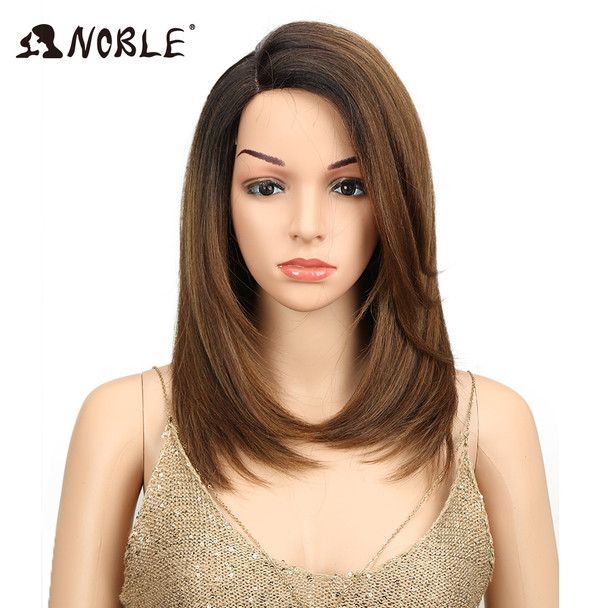Noble Short BOB Wig For Women Synthetic Hair Side Part Lace 18 Heat Resistant High Temperature Fiber Glueless Ombre Straight Wig