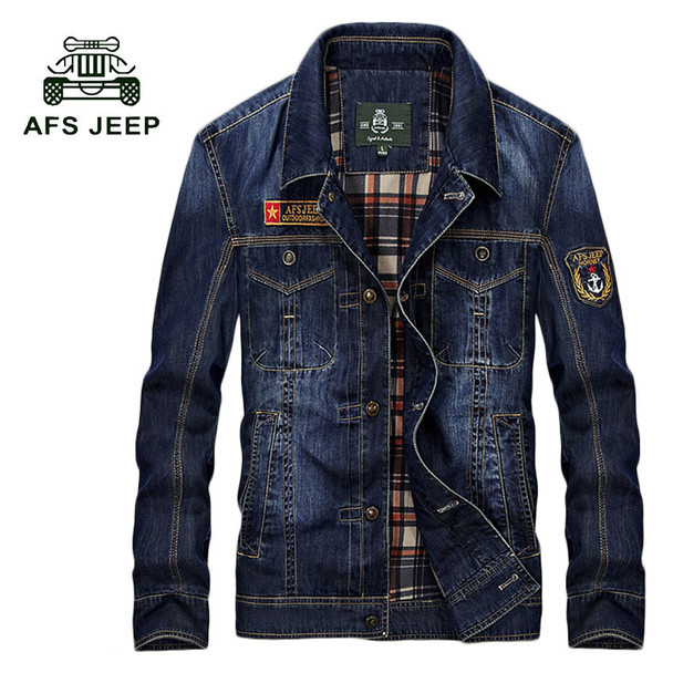 AFS JEEP 2017 New Spring Men Denim Jacket Fashion Casual Slim Jean Jacket Coat long sleeve brand clothing Plus Size M-4XL 135z