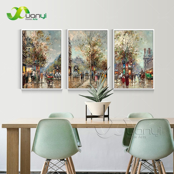 Street View Scenes 3 Panel Canvas Oil Painting Abstract Type Home Decor Wall Picture For Living Room Decoration Picture Unframed