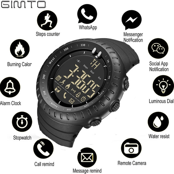 GIMTO Smart Watch Men Bluetooth Pedometer Stopwatch Waterproof Digital LED Electronics Sport Watches For Men Smartwatch relogios