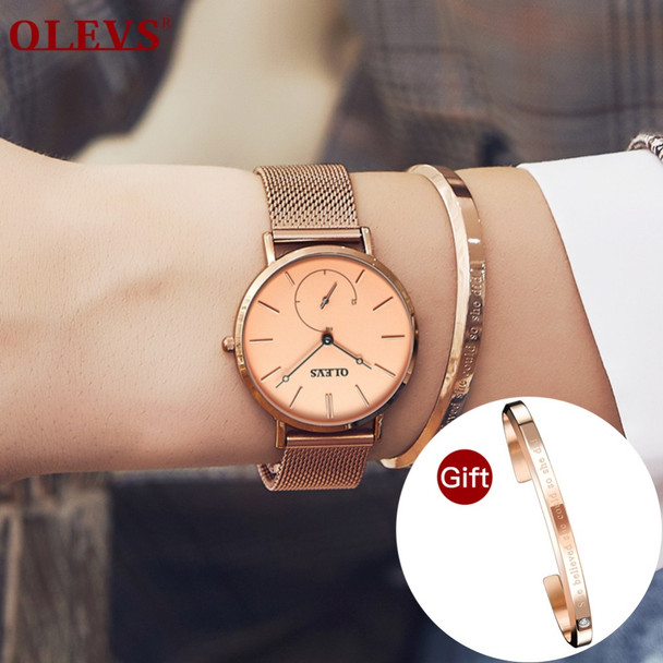 OLEVS Luxury Fashion Women Watches Rose gold Mesh belt Dress Black dial Ladies Watch Quartz D Wrist Watches W Gift Dropshipping 