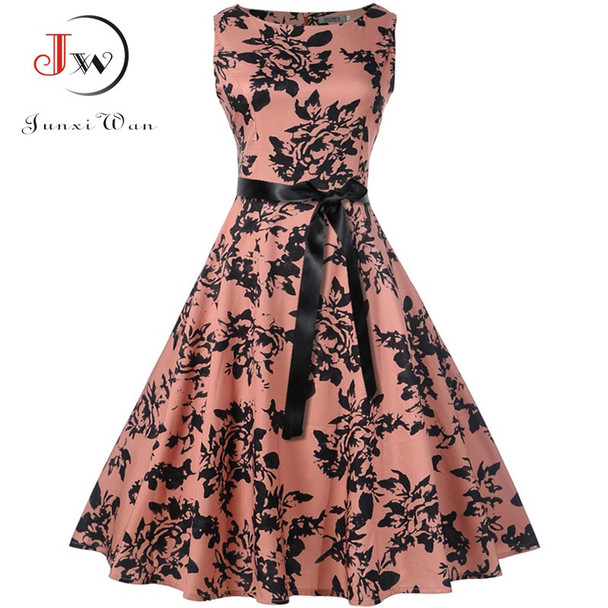 Plus Size Summer Dress 2018 Women Vintage Rockabilly Dresses Jurken Floral 50s 60s Retro Big Swing Pinup Party Dress Vestidos