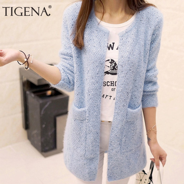 TIGENA Long Cardigan Female 2018 Spring Autumn Long Sleeve Crochet Cardigan Women Sweater Women Knitted Jacket Tops