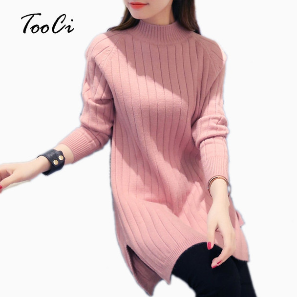 2018 Women Sweater And Pullover Autumn Winter  Pullover Warm  Female Pink Half-High Collar Pullover Long Sleeved Knit