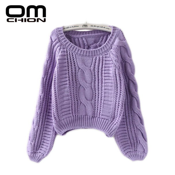 OMCHION New 2018 Autumn Winter Twist Soft Casual Women Sweaters And Pullovers Lantern Sleeve Short Sweater Loose Pull Femme SW96