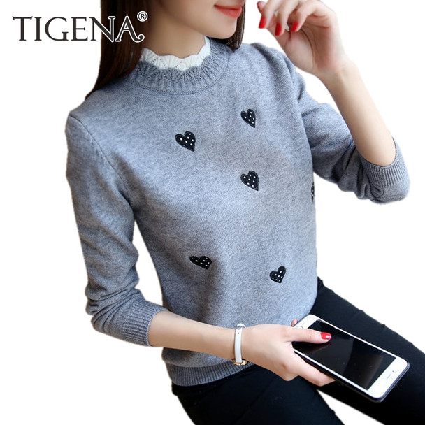 TIGENA 2018 Autumn Winter Knitted Turtleneck Pullover and Sweater Women Jumper Embroidery Cute Sweater Female Pull Fmme Yellow 