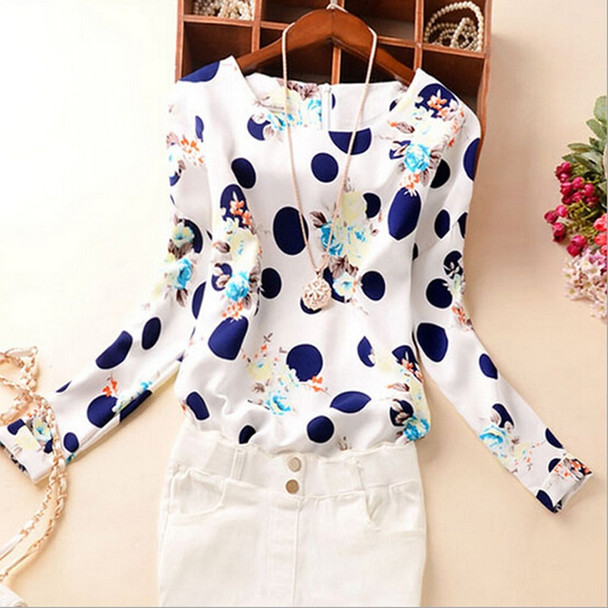 2018 Summer Casual Chiffon Shirts Sexy Deep round-Neck Women Blouses Blue White Long Sleeve Solid Tops Plus Size Loose Blusas