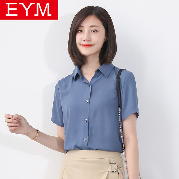 EYM Brand Summer Blouses Women 2018 New Women Shirt Fashion Casual Solid Color Short Sleeve Chiffon Shirt  Plus Size Blusas Tops