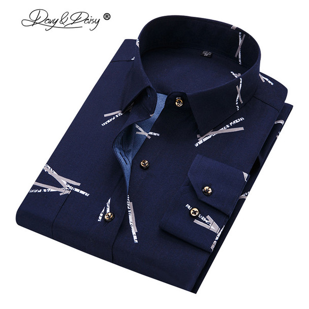DAVYDAISY Spring Men's Shirt Social Dress Print Casual Slim Fit Long Sleeve Shirts Men Clothes Camisa Masculina DS-044