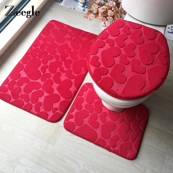 Zeegle Embossing Bath Mat Set Flannel Bathroom Carpets Set Absorbent Waterproof Floor Mats Toilet Mat For Home Decoration