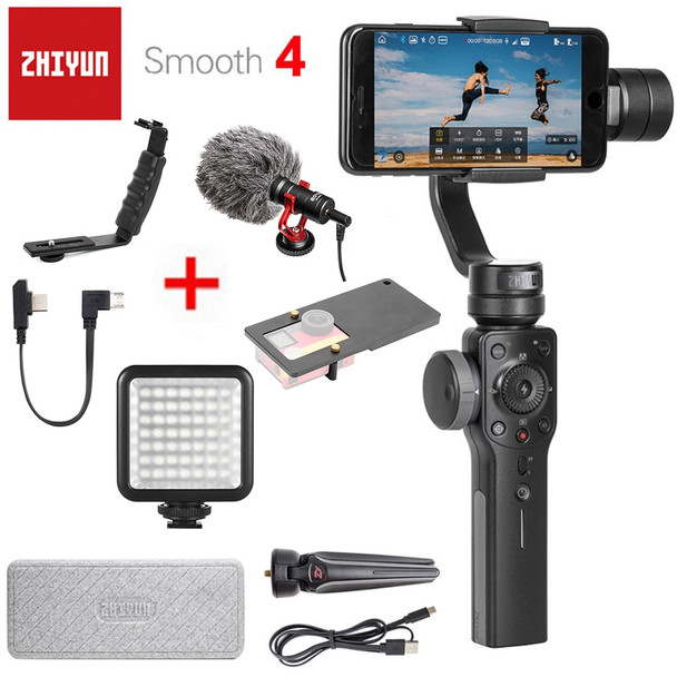 Zhiyun Smooth 4 3-Axis Handheld Smartphone Gimbal Stabilizer for iPhone XS XR X 8Plus 8 7Plus 7 Samsung S9 S8 S7 &amp; Action Camera