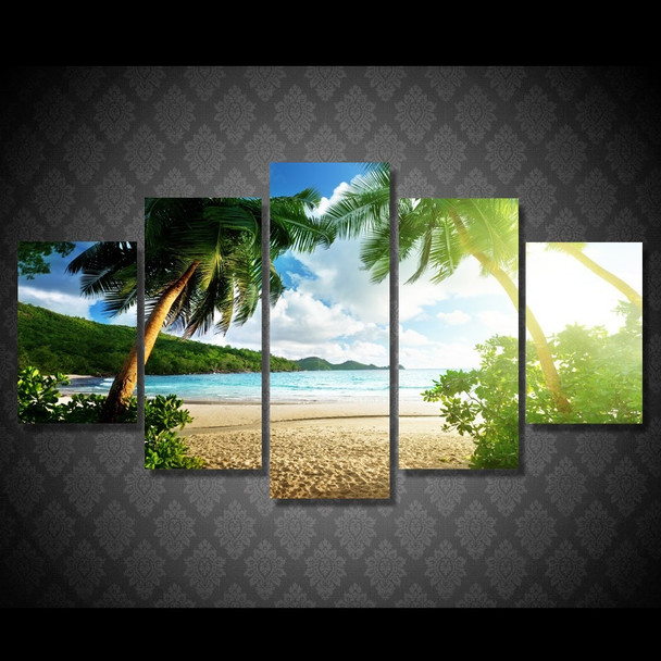 Canvas Prints Paintings Wall Art Posters 5 Pieces Beach Palm Tree Group Seascape Pictures For Living Room Home Decor Framework