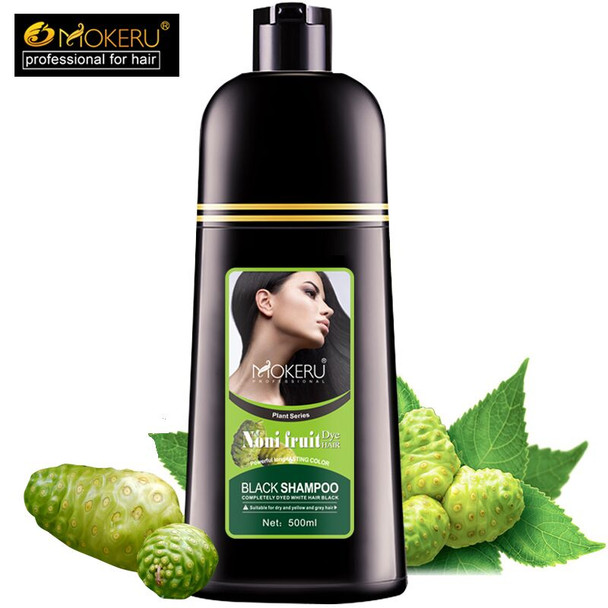 1pc Mokeru 500ML Bottle Fast Dye Only 5 Minutes Noni Plant Essence Black Hair Color Shampoo