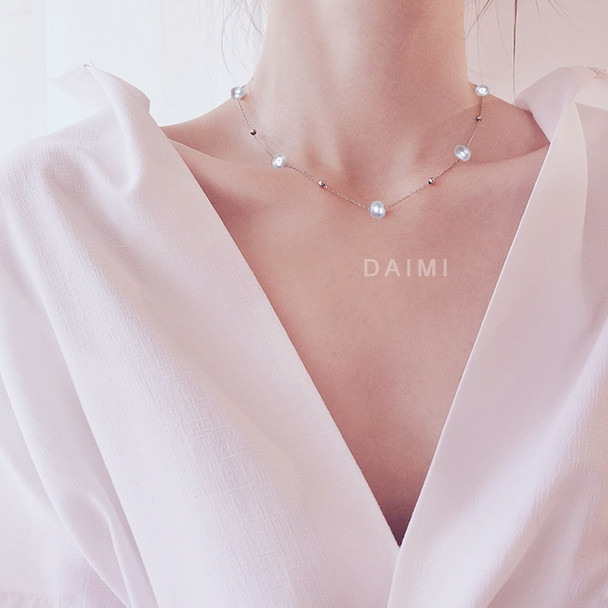 DAIMI Silver Necklace 925 Sterling Silver Simple Chain Floating Pearl Necklace Charm Wedding Event Choker Necklace Fine Jewelry