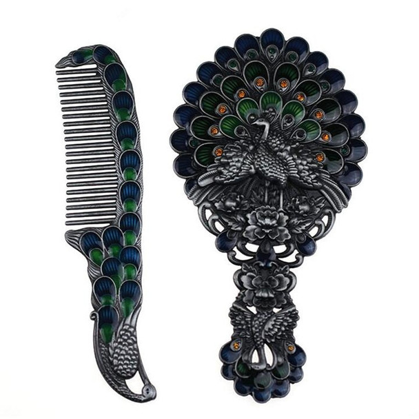 1 set Exquisite Retro peacock design makeup mirror maquillaje espejo Metal Portable mirror comb set Vintage Cosmetic mirror