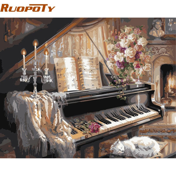 RUOPOTY Frame Europe Piano DIY Painting By Numbers Wall Art Picture Hand painted Oil Painting On Canvas For Room Wall Artwork