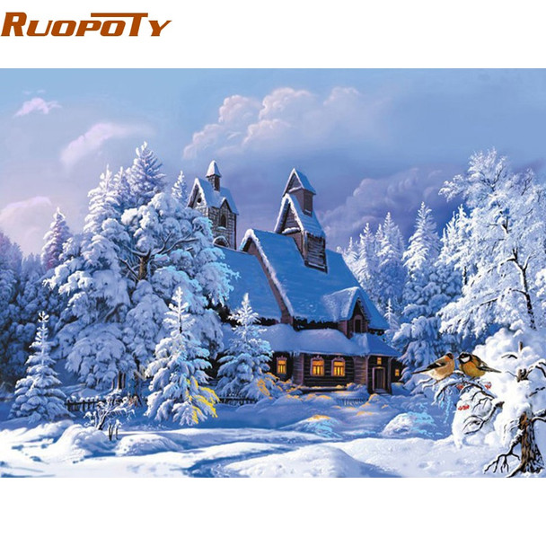 RUOPOTY Frame Christmas Snow Landscape DIY Painting By Numbers Wall Art Picture Modern Hand Painted Oil Painting 40x50cm decor 