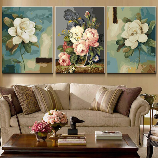 3 Pcs/Set Elegant Flower Picture Painting By Numbers Modern Wall Art Picture DIY Hand Painted Canvas Coloring Home Decor 2017