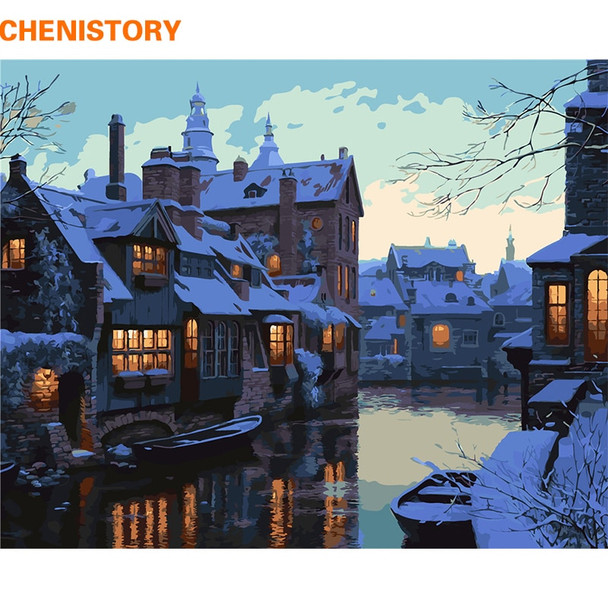 CHENISTORY Frameless Snow Night DIY Painting By Numbers Landscape Home Wall Art Picture Hand Painted Oil Painting For Home Decor 