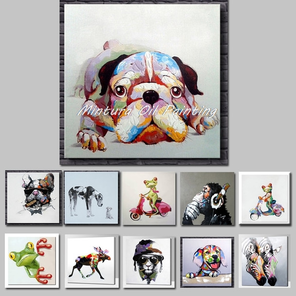 Mintura Art Hand Painted Acrylic Canvas Oil Paintings Colorful Dog Modern Abstract Animal Wall Art Kid's Room Decor No Framed