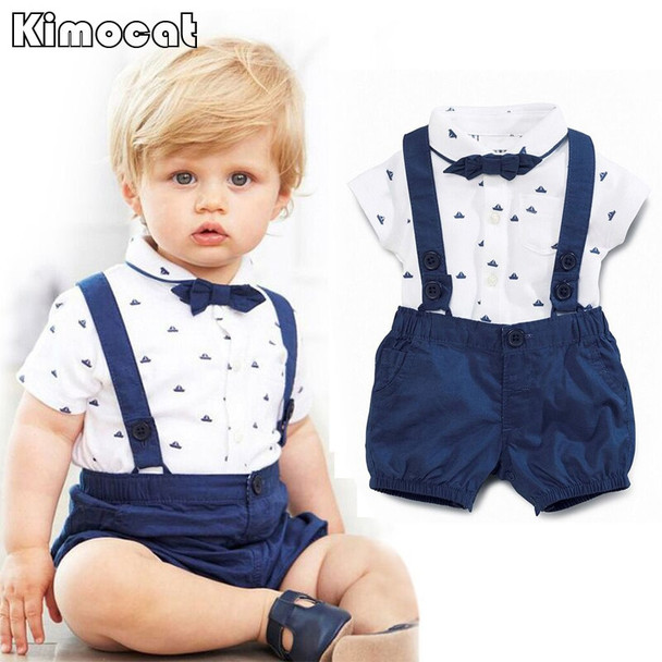 Newborn Baby Boy Clothes Childrens Infant Clothing Sets Kids Baby Boy Suit gentleman clothes T-shirt +Pants+Bow For Weddings