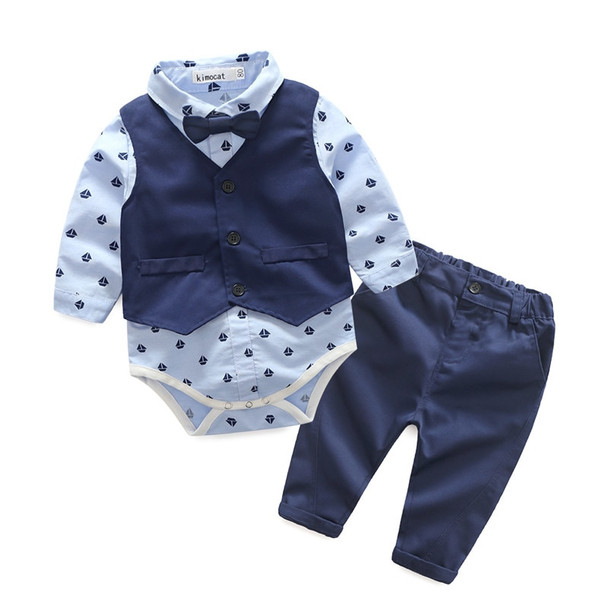 Kimocat Infant Baby Boy Gentleman Clothes For Weddings Formal Suit Vest+T-Shirt+Pant Newborn Baby Boy Clothes Set Birthday Cloth