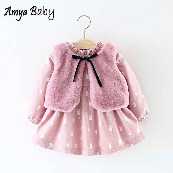 AmyaBaby Baby Girl Clothes 2018 Winter Fur Vest+Princess Dresses Clothes Sets Newborn Baby Girl Christmas Outfits Infant Clothes