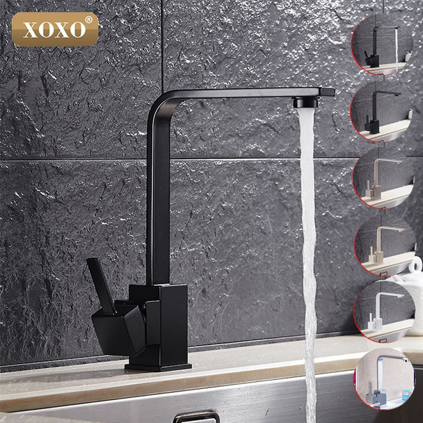 XOXO Polished Black Brass Swivel Kitchen Sinks Faucet 360 degree rotating Kitchen Mixer Tap 83030H
