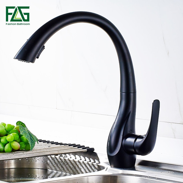 FLG Kitchen Faucet Pull Out Kitchen Faucet Mixer Single Handle 360 Rotation Black Sink Mixer Tap 