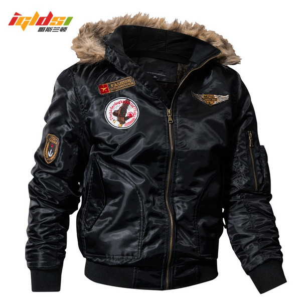 IGLDSI Men's Bomber Pilot Jacket Winter Parkas Army Military Motorcycle Jacket Cargo Outerwear Air Force Army Tactical coats 4XL