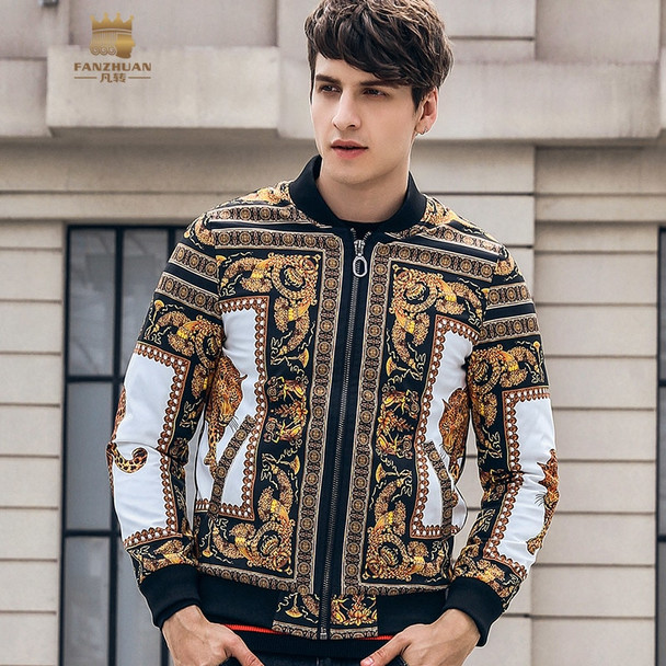  fanzhuan New 2018 winter new men's MALE personality warm printed baseball collar cotton jacket Baroque coat 820090