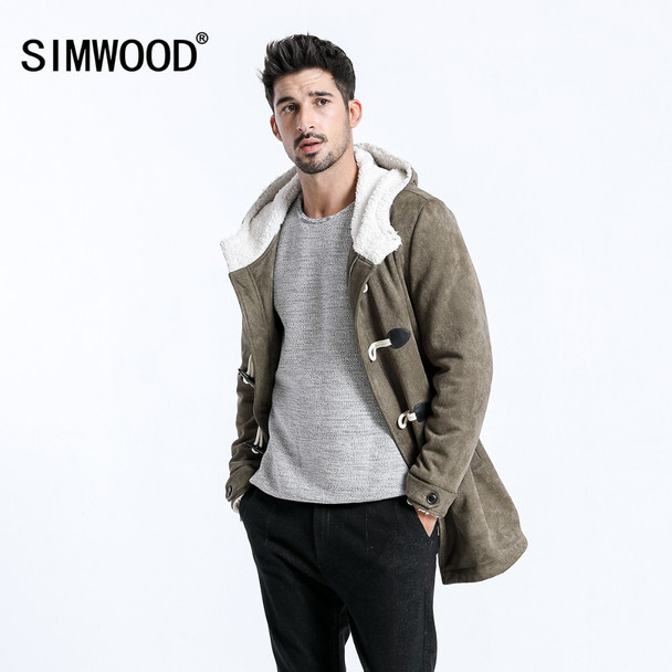 SIMWOOD 2018 Men Winter Coats Casual Long Faux Suede Men Jackets Winter Outerwear Warm Thick Brand Clothing manteau homme 180527