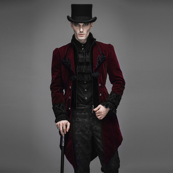 New Steampunk Goth Men Long Fashion Runway Style Coat Men's Neutral Slim Chinese Style Gothic Velveteen Trench Coat