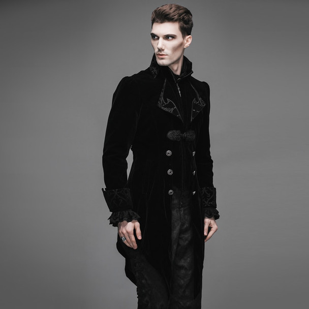 New Steampunk Goth Men Long Fashion Runway Style Coat Men's Neutral Slim Chinese Style Gothic Velveteen Trench Coat New Steampunk Goth Men Long Fashion Runway Style Coat Men's Neutral Slim Chinese Style Gothic Velveteen Trench Coat