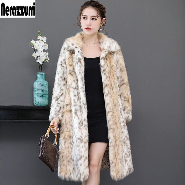 Nerazzurri Long leopard faux fur coat for woman raglan sleeve winter fake fur coat fluffy leopard print jacket big size 5xl 6xl