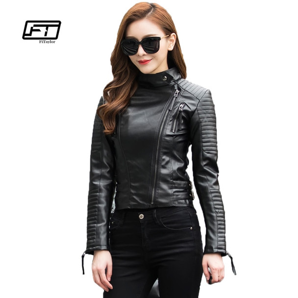 Fitaylor Autumn Women Punk Leather Jacket Soft PU Faux Leather Female Jackets Basic Bomber Leather Coats