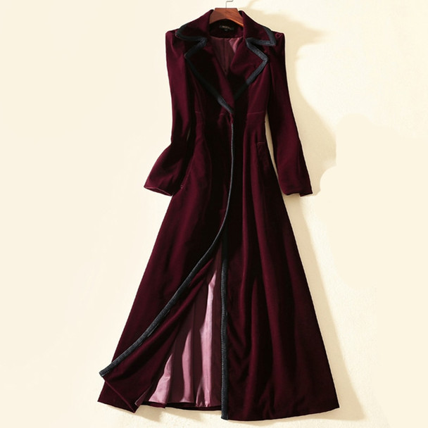 Europe And United States 2018 Autumn Winter New Foreign Trade Women's Turn-down Collar Long Sleeve Velvet Coat Long Outwear