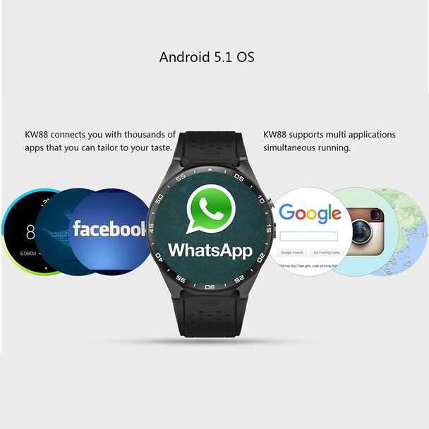 Original KingWear KW88 Android 5.1 1.39'' Screen 3G Smartwatch Phone MTK6580 Quad Core 512MB 4GB GPS Pedometer Smart Watch Men