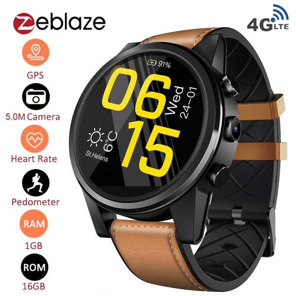 Zeblaze THOR 4 PRO 4G Smart Watch Phone 1.6 inch Crystal Display 1GB 16GB 600mAh Hybrid Leather Strap GPS Smartwatch Men Women