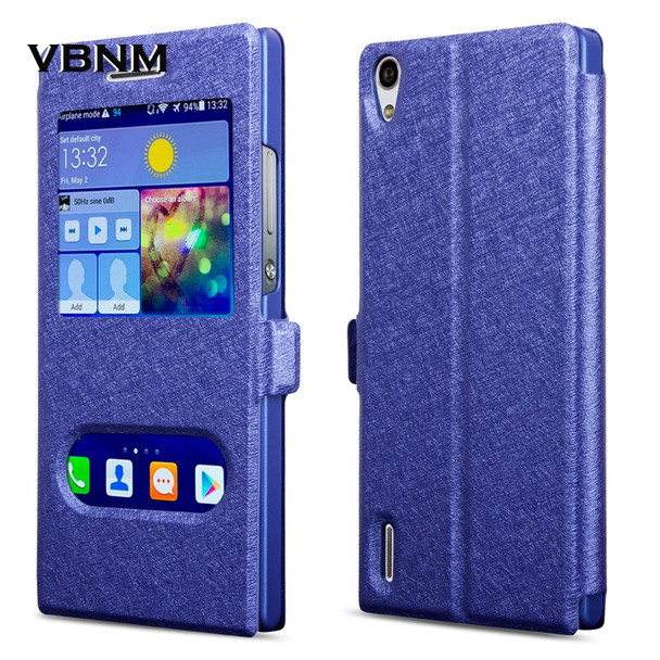 Case for huawei P7  Cover Dual View Window  View High Quality Protector Leather Flip Case for huawei P7