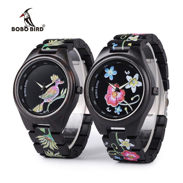 3 Models BOBO BIRD New Special Gifts Watches UV Print Black Wooden Watch for Men Women Christmas Gifts relogio masculino C-P06